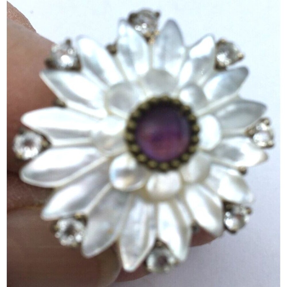 Vintage Echo Of The Dreamer Flower Ring Sterling Bronze MOP Amethyst 8.5